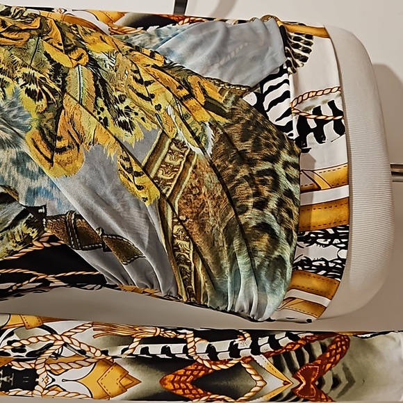 ELYSSE 26 equestrian feathers straps animal print top tunic brown green Sm. EUC - Picture 8 of 9